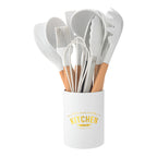 Marble Silicone Kitchen Utensil Set - Heat Resistant Wooden Handle Tools.