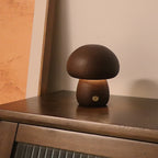 Wooden Mushroom LED Night Light - Touch Control Bedside Lamp.