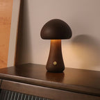 Wooden Mushroom LED Night Light - Touch Control Bedside Lamp.