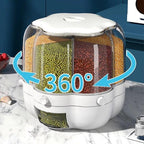 360° Rotating Rice Storage Container - Sealed Grain Dispenser.