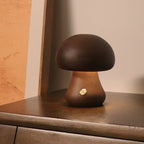 Wooden Mushroom LED Night Light - Touch Control Bedside Lamp.