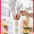 Marble Silicone Kitchen Utensil Set - Heat Resistant Wooden Handle Tools.