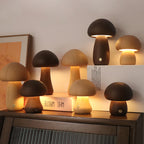 Wooden Mushroom LED Night Light - Touch Control Bedside Lamp.