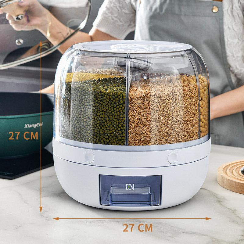 360° Rotating Rice Storage Container - Sealed Grain Dispenser.
