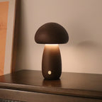 Wooden Mushroom LED Night Light - Touch Control Bedside Lamp.